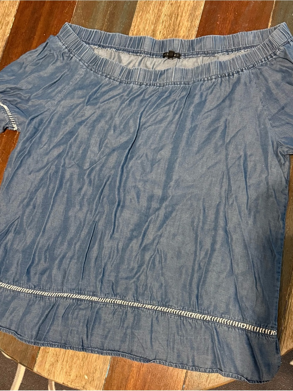 Anna Slate Blue Off-Shoulder Chambray Top